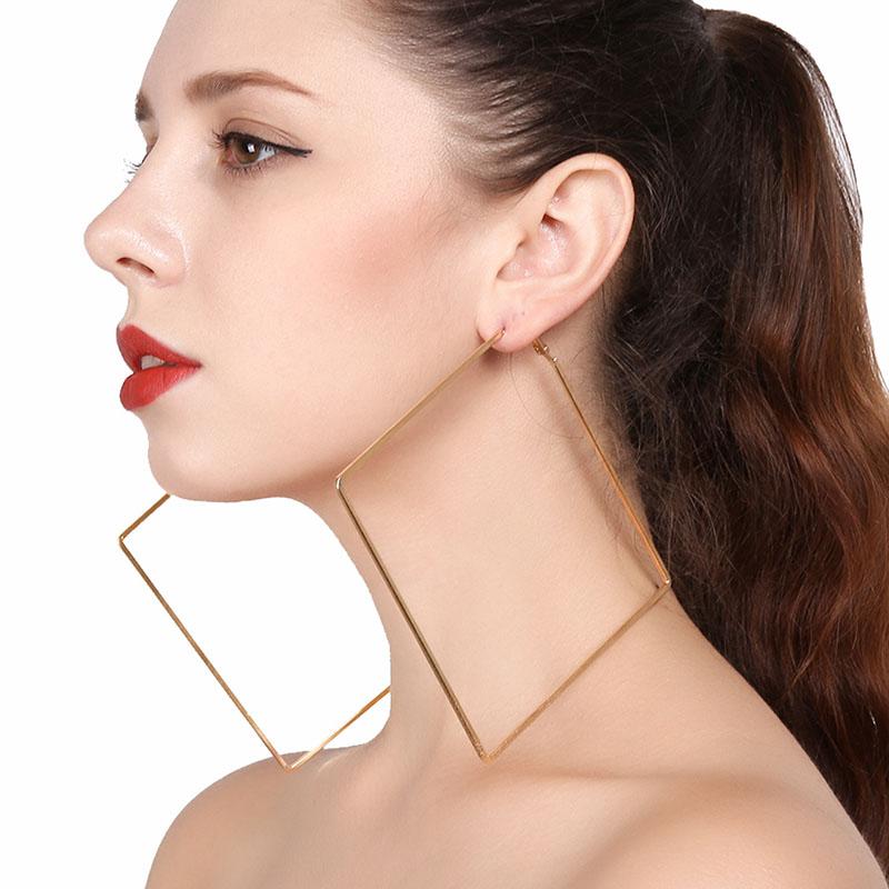 

Simple Exaggerated Aros Big Rhombus Earrings for Women Hollow Geometric Hoop Earrings Pendientes Brincos Fashion Jewelry XR1163