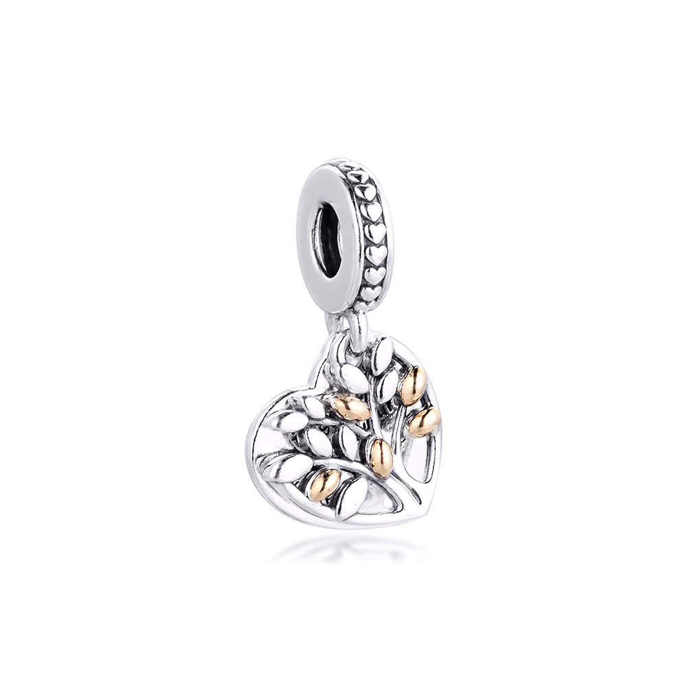 2020 Winter Fits Pandora Bracelet Two-Tone Family Tree Heart Charm 925 Sterling Silver Beads for Women Jewelry DIY Making Wholesale Kralen-image-631401032
