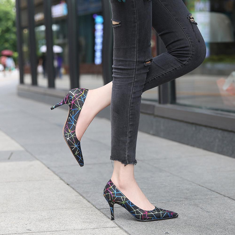 

2020 Pumps 2020 Female Fashion Matching Sequins to Shallow Mouth High Heels Heel7.5cm Standard Single-shoe Listing 957k, Black