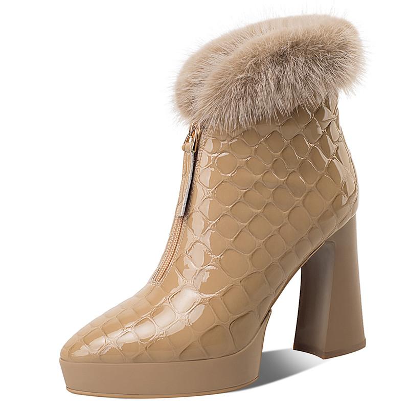 

Women Winter Sell Well Party Wedding Shoes Cow Genuine Leather Ankle Boots Pointed Toe Zip Elegant Thin High Heel Boots Women, Black