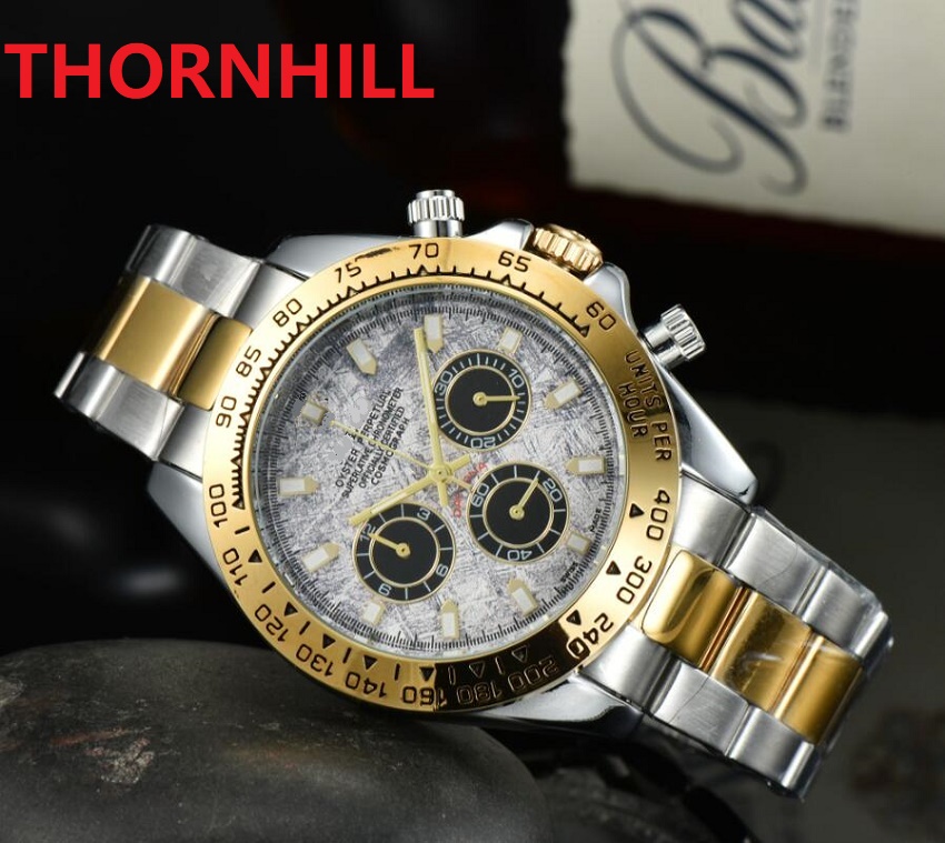 

Top quality Men Watch Full Function Stopwatch Fashion Casual clock Man Full Stainless Steel Luxury Quartz Movement Calendar Gold Bracelet Watches All Sub Dials Work, As pic
