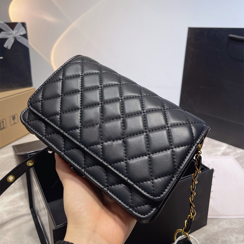 

High Quality French fashionable Shoulder Bag Flip Cover Diamond Lattice Famous Designer Handbags Outdoor Sacoche Big Name Luxury Multifunction Crossbody Bag, Black