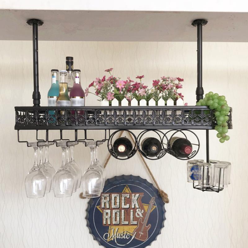 

Metal Iron Wine Glass Rack Ceiling Hanger Upside Down Wine Goblet Glass Cup Bottle Holder Storage Organizer Shelf Bar Pub Rack