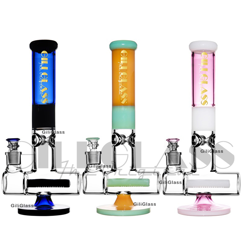 

Colored glass bong 15.5 Inches tall heady thick water pipe inline perc dab rig oil rig bongs 1100g heavy big wax pink beaker pipes hookah