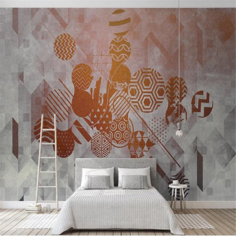 

Milofi customized 3D large wallpaper mural Nordic modern minimalist nostalgic geometric background wall wallpaper mural, Silk cloth