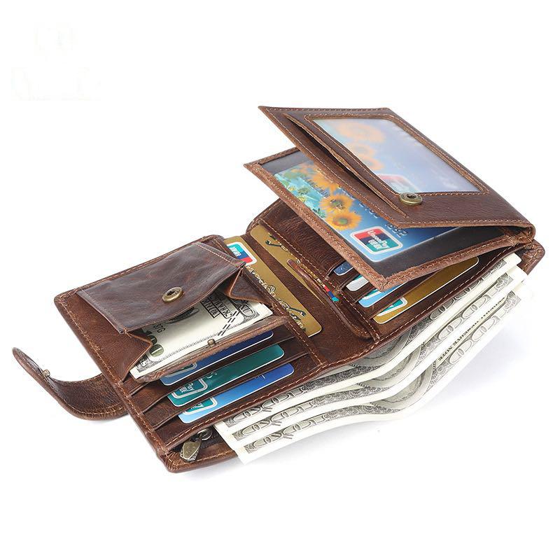

Luxury Designer Mens Wallet Leather PU Bifold Short Wallets Men Hasp Vintage Male Purse Coin Pouch Multi-Functional Cards Wallet, Brown