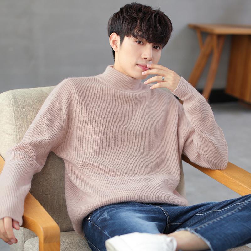 

Men's pullover half-turtleneck sweater with a variety of color choices, internal velvet style autumn and winter warm, Black