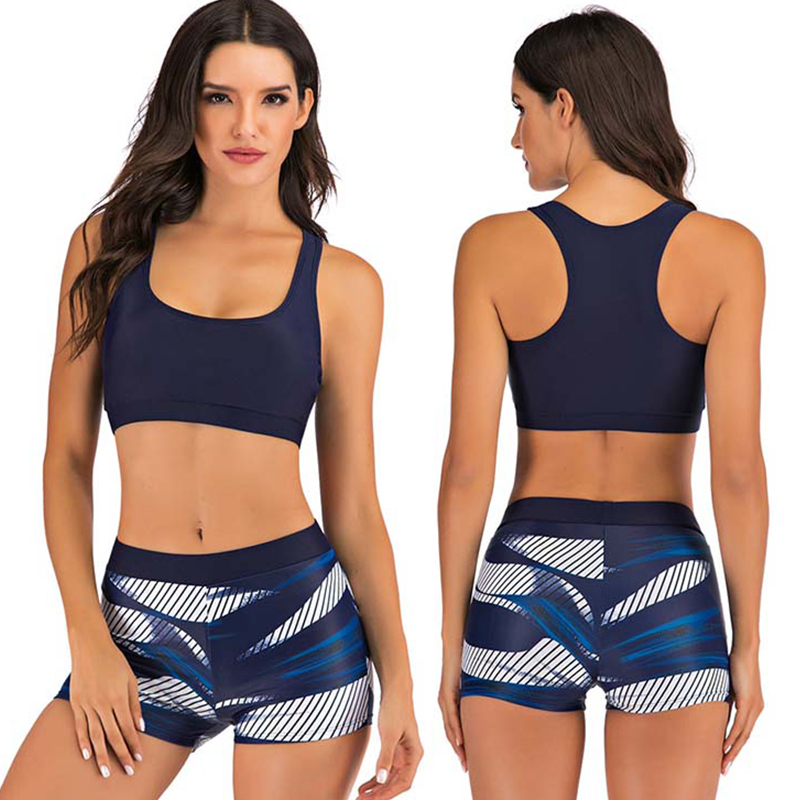 

ZAFUAZ 2020 Sexy Vintage Floral Print Bikini Sport Plus size Swimwear Halter Women Swimsuit Shorts Bandage Female Bathing suit T200708, Leaves bikini
