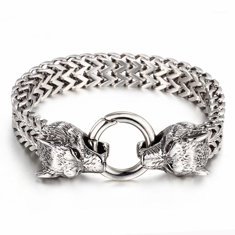 

Rock Viking Wolf Charm Bracelet Men's Stainless Steel 20.5cm 22.5cm Mesh Chain Gold Wolf Punk Bracelets Biker Jewelry1