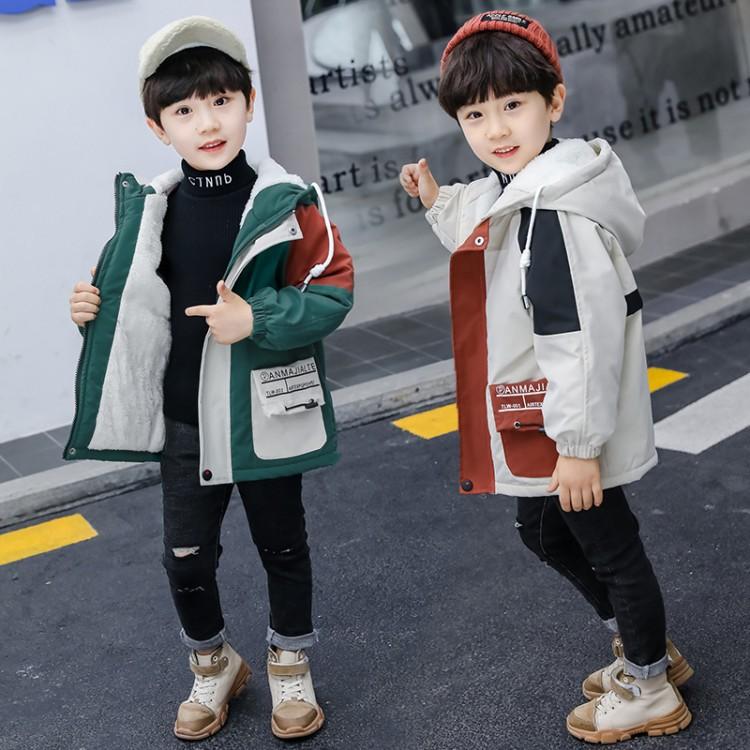

Children plus Velvet Jacket 2020 New Style BOY'S Winter Cotton-padded Clothes GIRL'S Western Style Thick Trench Coat Korean-styl, Brushed and thick beige