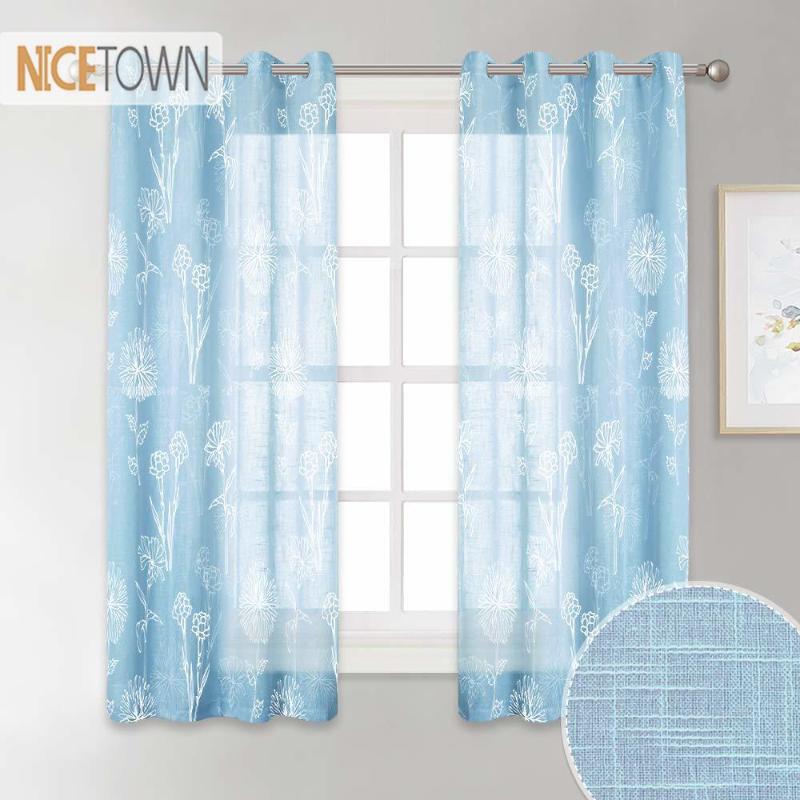 

NICETOWN White Blossom Pattern Sheer Curtains Linen Wave Textural Bright Breezy Semitranslucent Voile Panels for Living Room, Soft gray