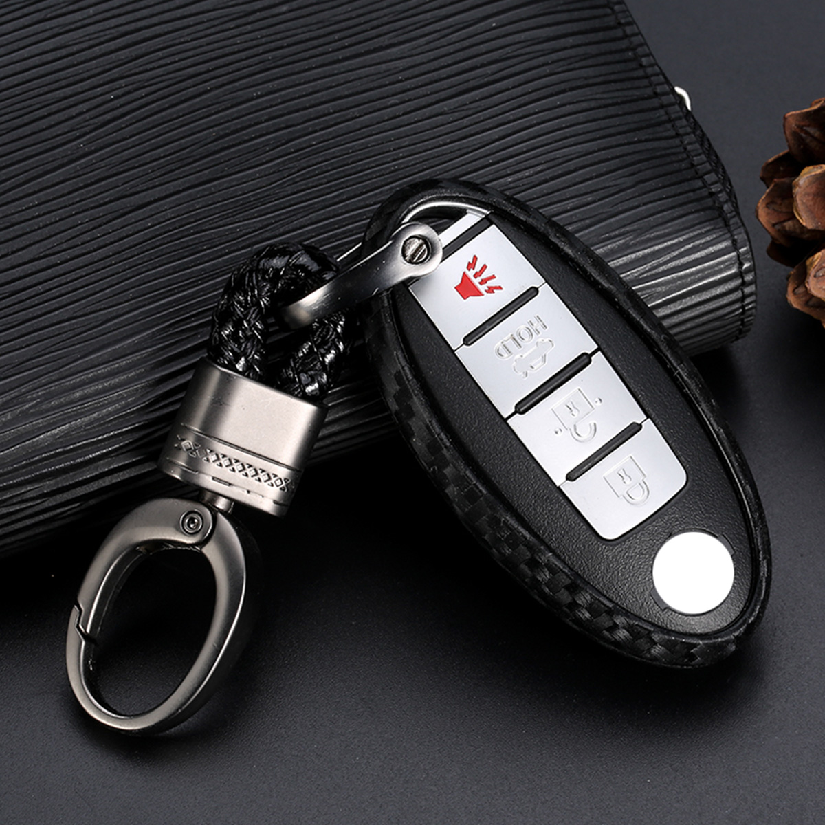 

Remote Keychain Case Fit For Nissan Rogue Sport Murano Qashqai Titan GT-R Infiniti Q30 Q50 QX70 QX80 Key Holder Cover Bag, Black