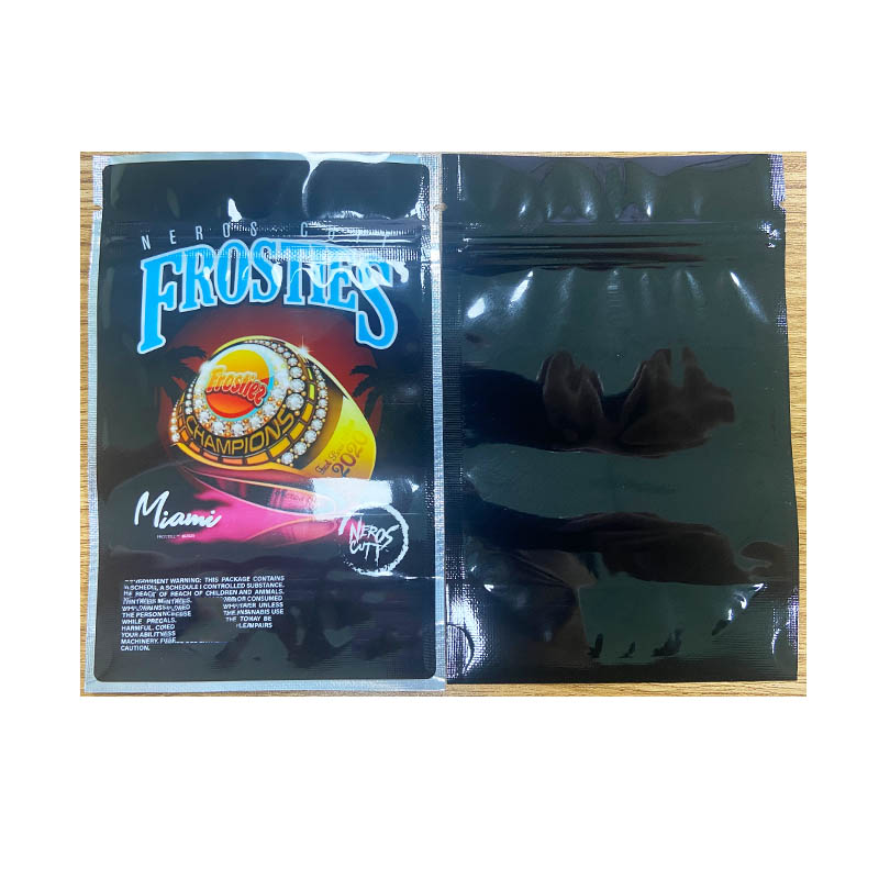 

Resealable smell proof bags Neros cutt Frosties Miami custom mylar bags 420 holographic packaging