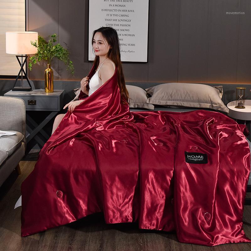 

New Bed Quilt Quilt Summer Cool Feeling Ice Silk Summer Washed Silk Cool Air Conditioning Solid Color1, Pink