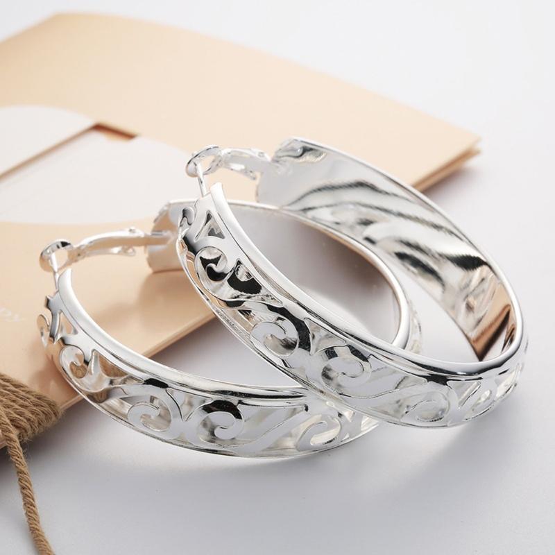 

2020 New Big Circle Round Hoop Earrings for Women's Fashion Statement Golden Punk Carved Flower Earrings Party Jewelry Dropship1, Golden;silver
