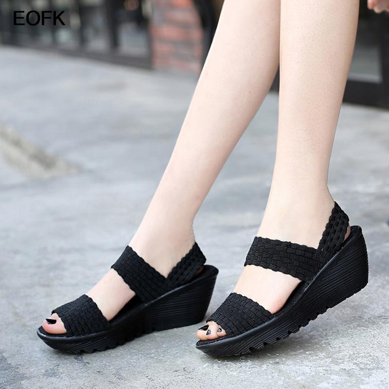 

EOFK Summer Women Sandals Handmade Woven Nylon Wedges Shoes Ladies Sandals Large Size 42 Platform Female Footwear High (5cm-8cm, Multi colors