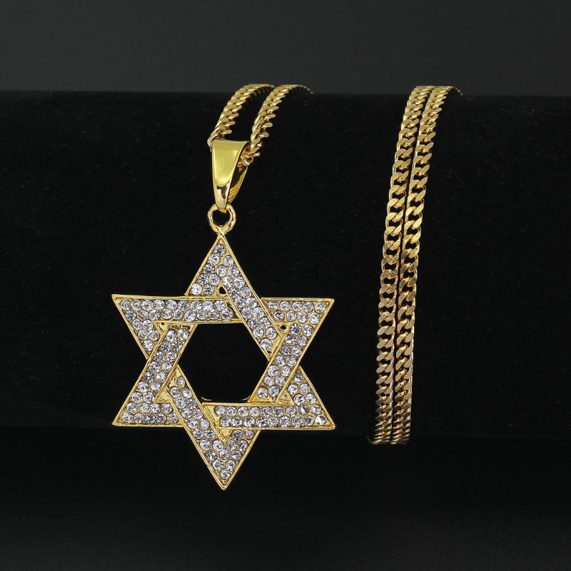 

Pendant Necklaces Religious Menorah And Star Of David Jewish Necklace Stainless Steel 3/5mmcuban Chain Hip Hop Bling Jewlery For Man