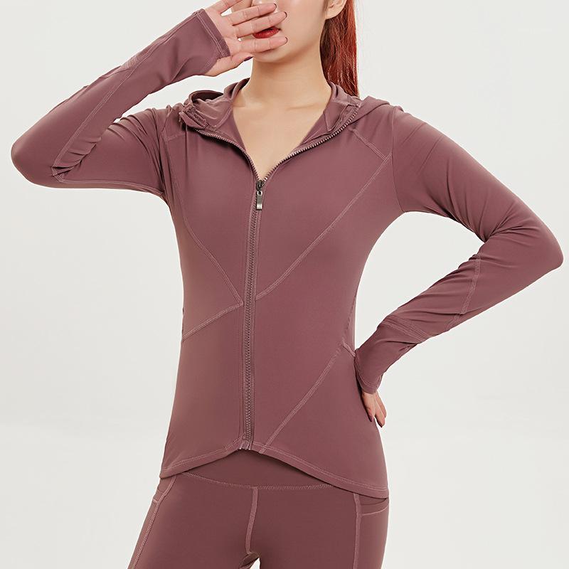 

Women Long Sleeve Yoga Shirt Seamless Sports Coat Women Cardigan Hooded Running Sports Jacket Top Fitness Yoga Tops slim yoga wear1