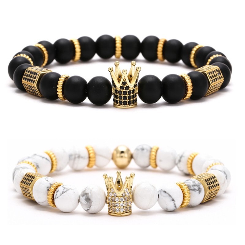 Popular Natural Stone Crown Charm Bracelet High Quality White Turquoise Beads Strands Bracelets