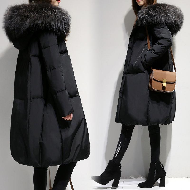 

Women's 2020 new winter mid-length down woman's coat big fur collar cotton jackets SLQU, Dark green.