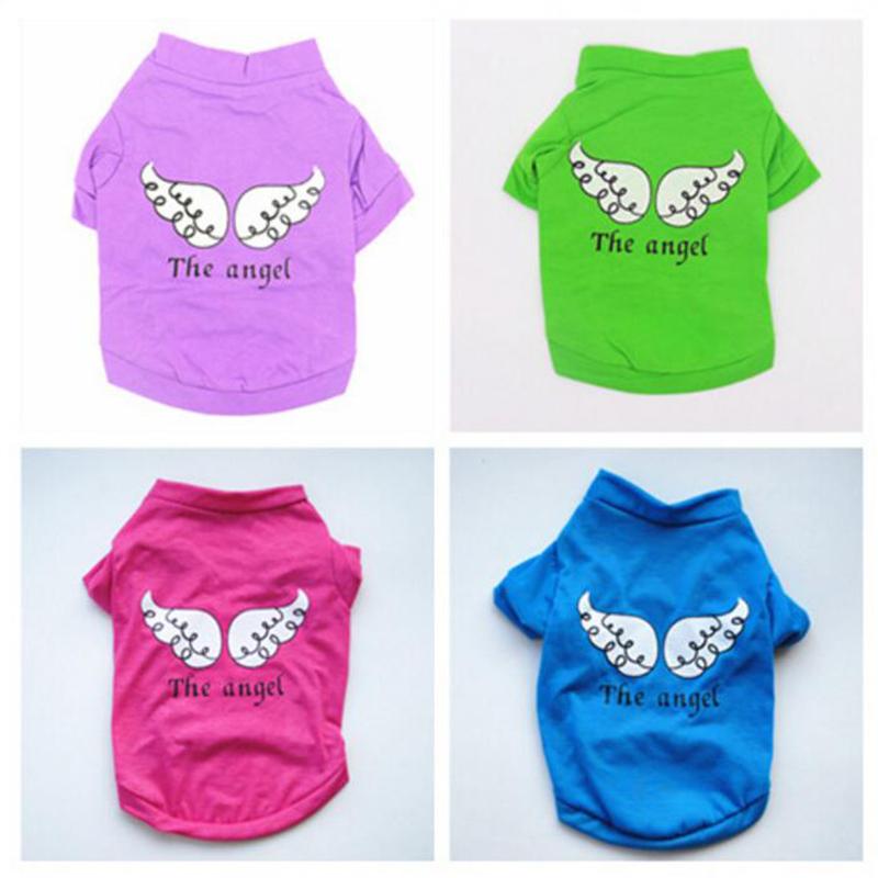 

ETHIN Cheap Pet Puppy Fashion Pet Dog Cat Cute T-Shirt Dog Summer Cotton Clothes Angel Chihuahua Apparel  S M L Supply, Blue