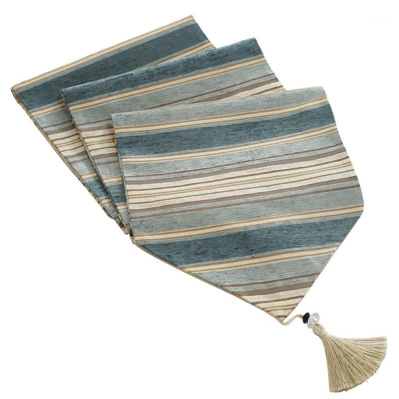 

Home Decor Dustproof Polyester Easy Clean With Tassels Modern Table Runner Banquet Colorful Stripes Dinning Room Wedding Party1, Cyan