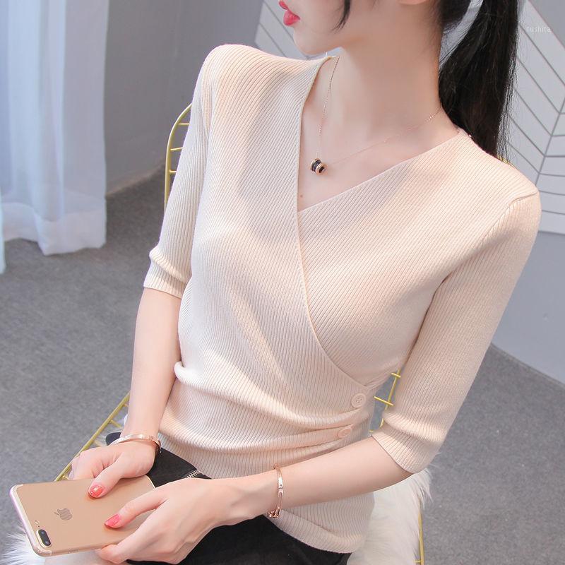 

Woman Sweaters Autumn 2020 Women's V-neck Sleeve Sweater Irregular Sweater Femme Chandails Pull Hiver1, Beige
