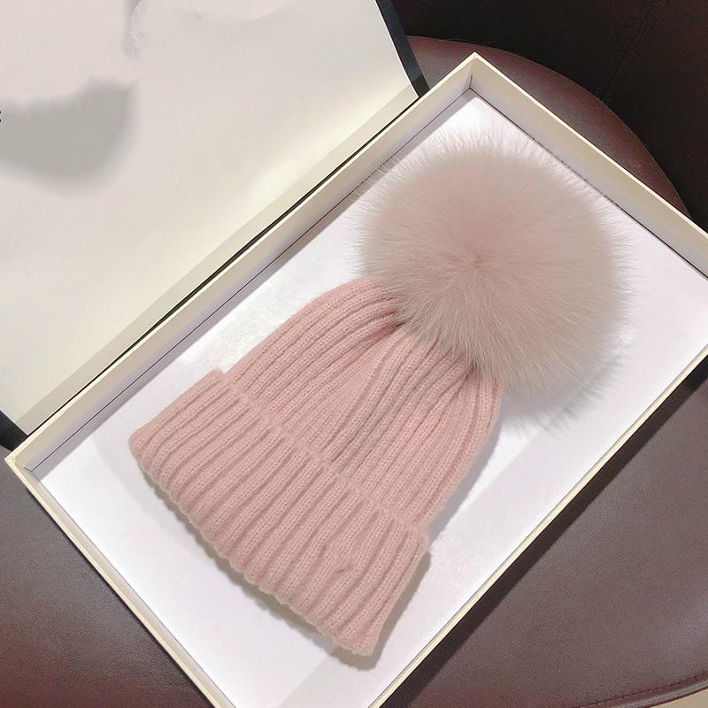 

New Winter Fur Ball Warm Hat. Women's Parents and Children Warm Ear Protection Wool Knitted Hat. Fashion Solid Color Hat, White