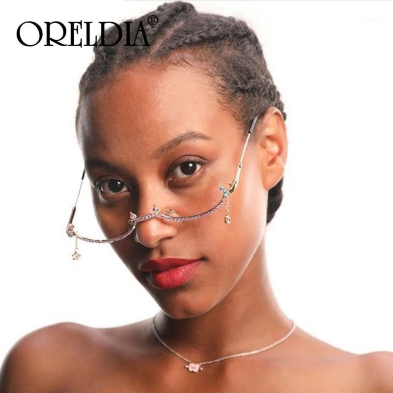 

2019 Fashion Diamond Glasses Frame Women New Vintage Gold Silver Colorful Chain Rhinestone Water Drop Half Frame Glasses1
