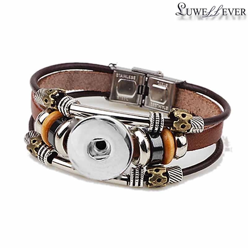

Really 104 Original Genuine Leather Retro Fashion Bracelet 18mm Snap Button Bangle Charm Jewelry For Women Men Gifts