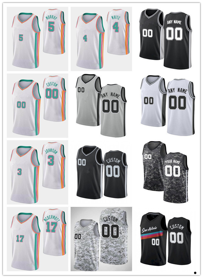 

75th Custom MEN Women Jersey Youth Keldon 3 Johnson Dejounte 5 Murray Derrick 4 White Doug 17 McDermott San Antonio''Spurs'&#, Black;red
