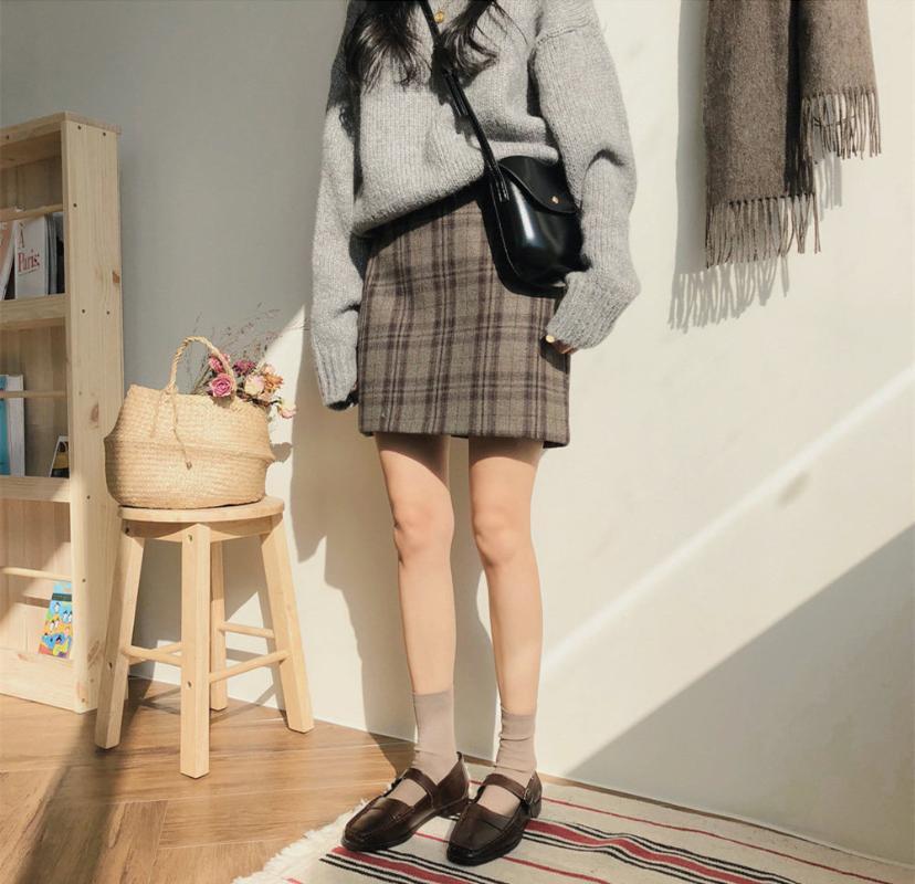 

Plus Size Harajuku Mini Skirt New Korean short Skirt Women Zipper High Waist School Girl Plaid short vintage Autumn, Gray