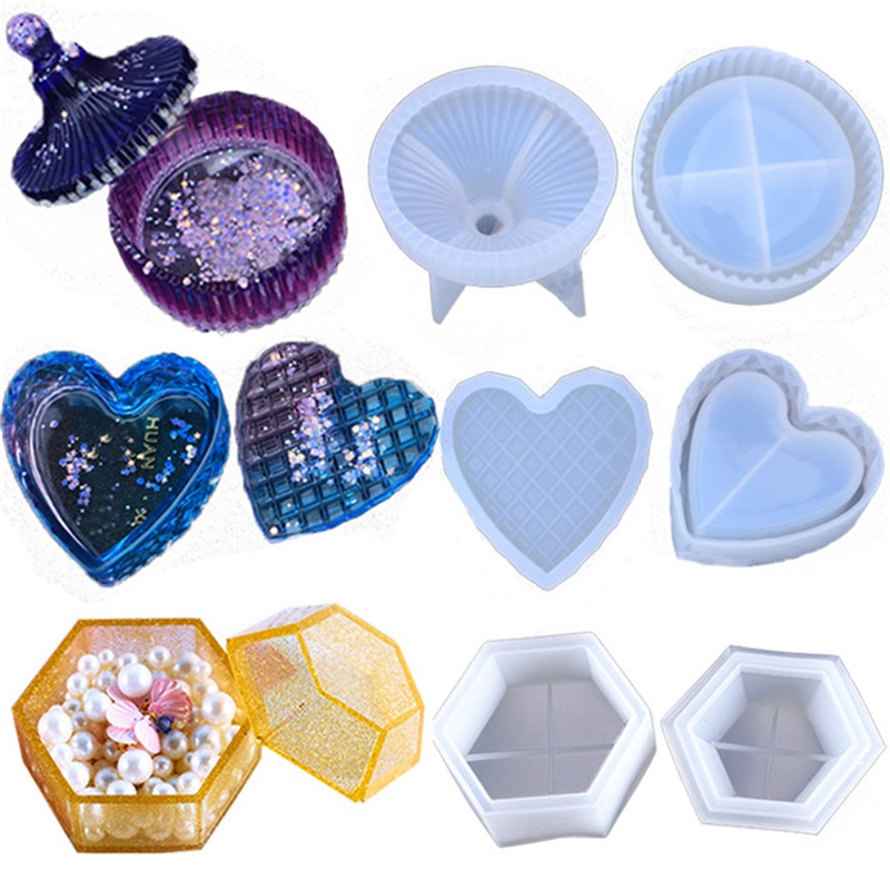 

DIY Epoxy Resin Silicone Molds Crystal Drop Glue Heart Shaped Hexagon Round Stripe 3 Pieces Storage Box Mould Suit Hot Sale 33 8qz M2