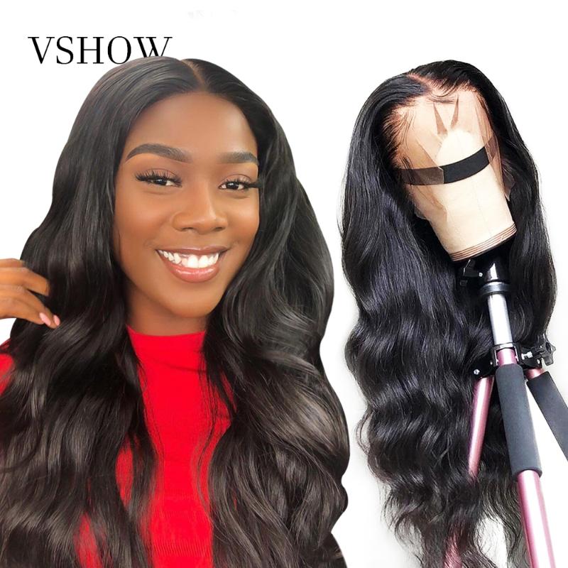

VSHOW 13*4 Brazilian Body Wave Lace Front Human Hair Wigs Pre Plucked For Black Women 150% Density Remy Hair Lace Front Wig, Natural color