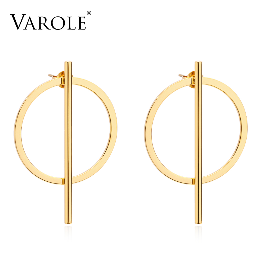 

VAROLE Simple Style Stud Earring Girl Stainless Steel Gold Color Long Earrings for Women Fashion Jewelry Wholesale