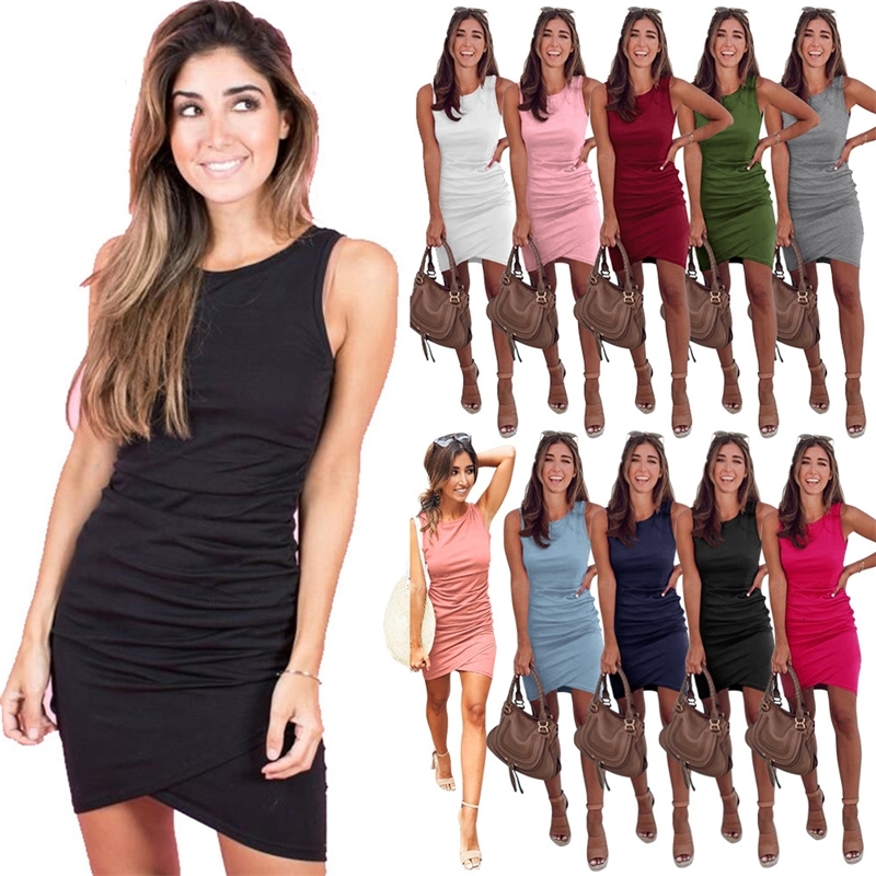 

2021 New Sexy Thin Mini Feminine Fashion Folds Sleeveless Waist Double Layer Dress 5LGY, Pink choir