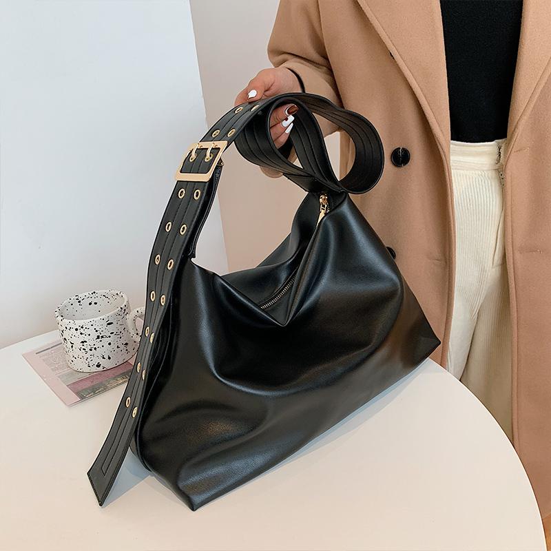 

Design Large-capacity Handbag New Fashion Simple Casual Wide Shoulder Strap Messenger Bag Underarm Bag Dual-use Width: 38cm, Black