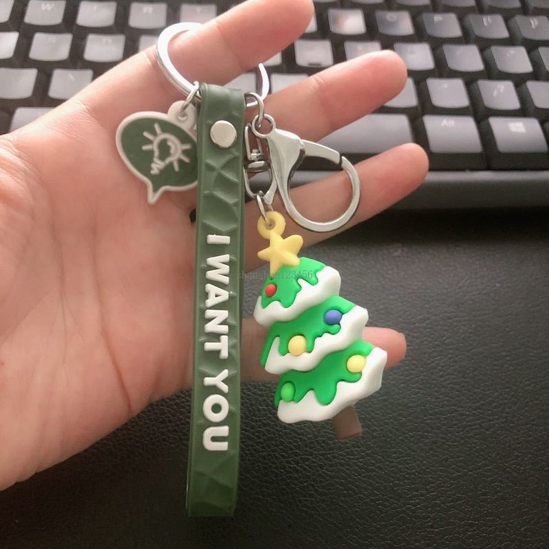 

Cartoon Christmas jewelry Christmas Santa snowman tree keychain key holders key ring bag hangs gift fashion jewelry will and sandy new, Slivery;golden