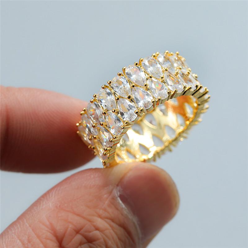 

White Crystal Stone Charm Gold Color Wedding Rings For Women Luxury Jewelry Vintage Bridal Water Drop Female Engagement Ring