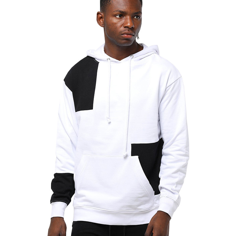 

Retalhos hip hop moletom masculino 2020 outono preto/branco hoodies outwear blusa slida streetwear roupas, Black
