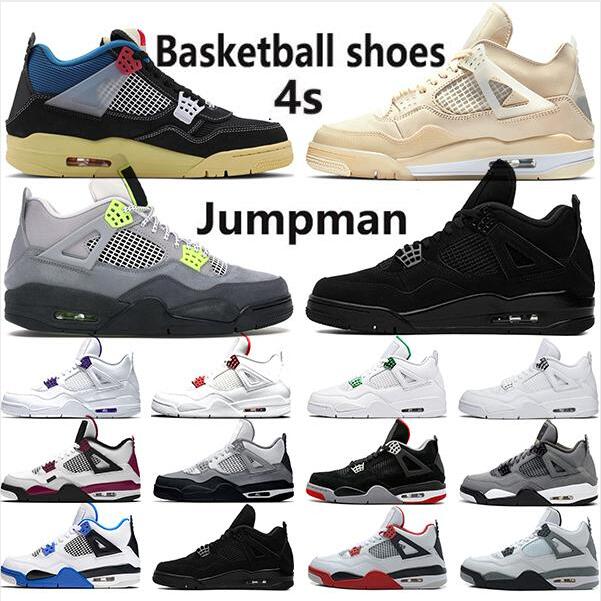 

New Arrival Union Basketball Shoes Jumpman Mens Womens 4 off 4s Sail Cactus Jack What The Bred Neon Black Cat Sneakers Trainers