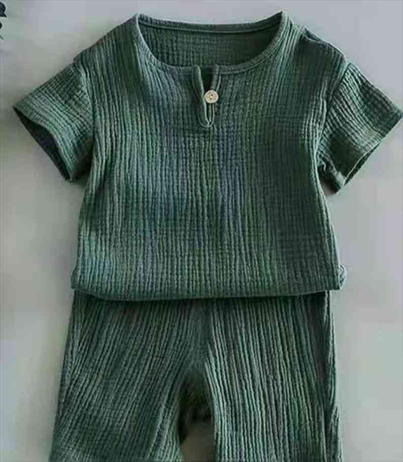 

Childrens Cotton And Hemp Shortsleeve Pure Cotton Suit Two Piece Set Of Big Boy Girl Short Sleeve Shorts, White