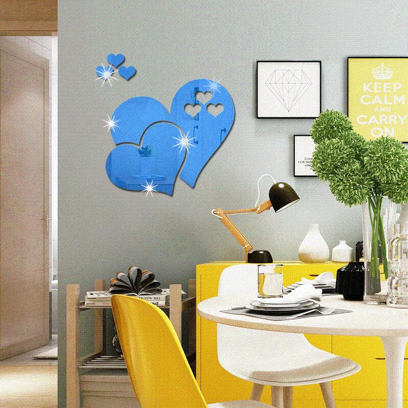 

3d Acrylic Crystal heart-shaped mirror wall decal Creative Mirror decal living room background wall decoration heart