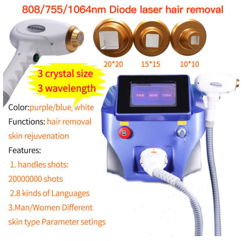 

3 wavelength 755 808 1064 laser hair removal device 808nm diode lazer machine facial leg bikini hair reduction for beauty Salon home use