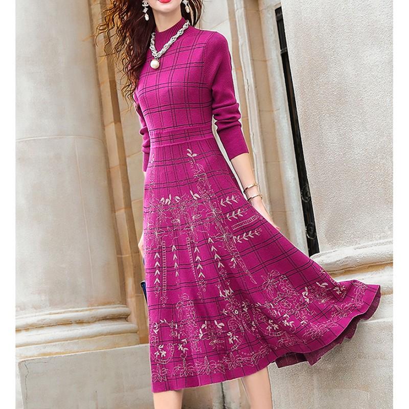 

2021 New Women Elegant Bodycon Vintage Red Turtleneck Wool Sweaters Winter Autumn Casual Solid Plus Size Knitted Sweater Dresses