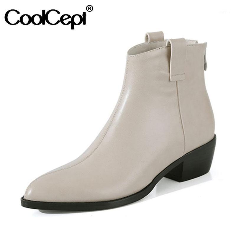

CoolCept Real Leather Woman Ankle Boots Sexy Pointed Toe High Heel Winter Shoes Woman Zipper Short Boot Lady Footwear Size 34-401, Black