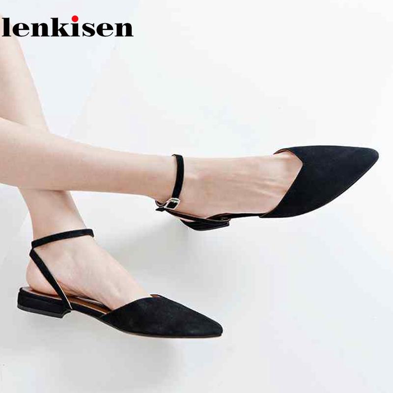 

Lenkisen sheep suede square low heels solid color shoes concise style streetwear fashion women shallow preppy style pumps L3f1, Black