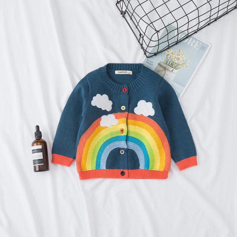 

Everweekend Sweet Kids Girls Rainbow Candy Color Crochet Sweater Cardigans Green Color Clouds Cute Spring Autumn Jackets