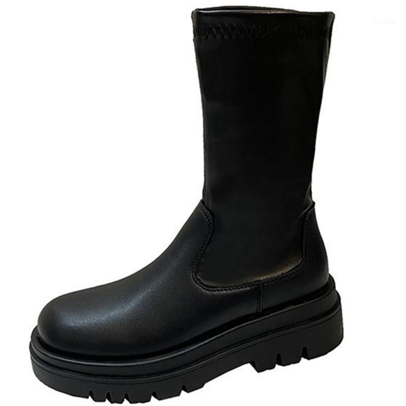 

RASMEUP Slim Flat Thigh High Boots Platform Women Slim Thick Sole Over The Knee Boots Women Shoes Black Winter Long1, Mid calf boots