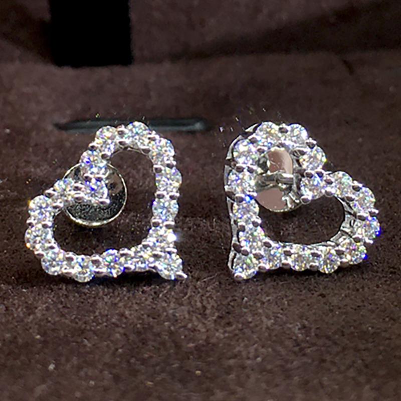 

18K Au750 White Gold Women Stud Earrings Moissanite Diamonds Heart Classic Wedding Party Engagement Anniversary Trendy Romantic